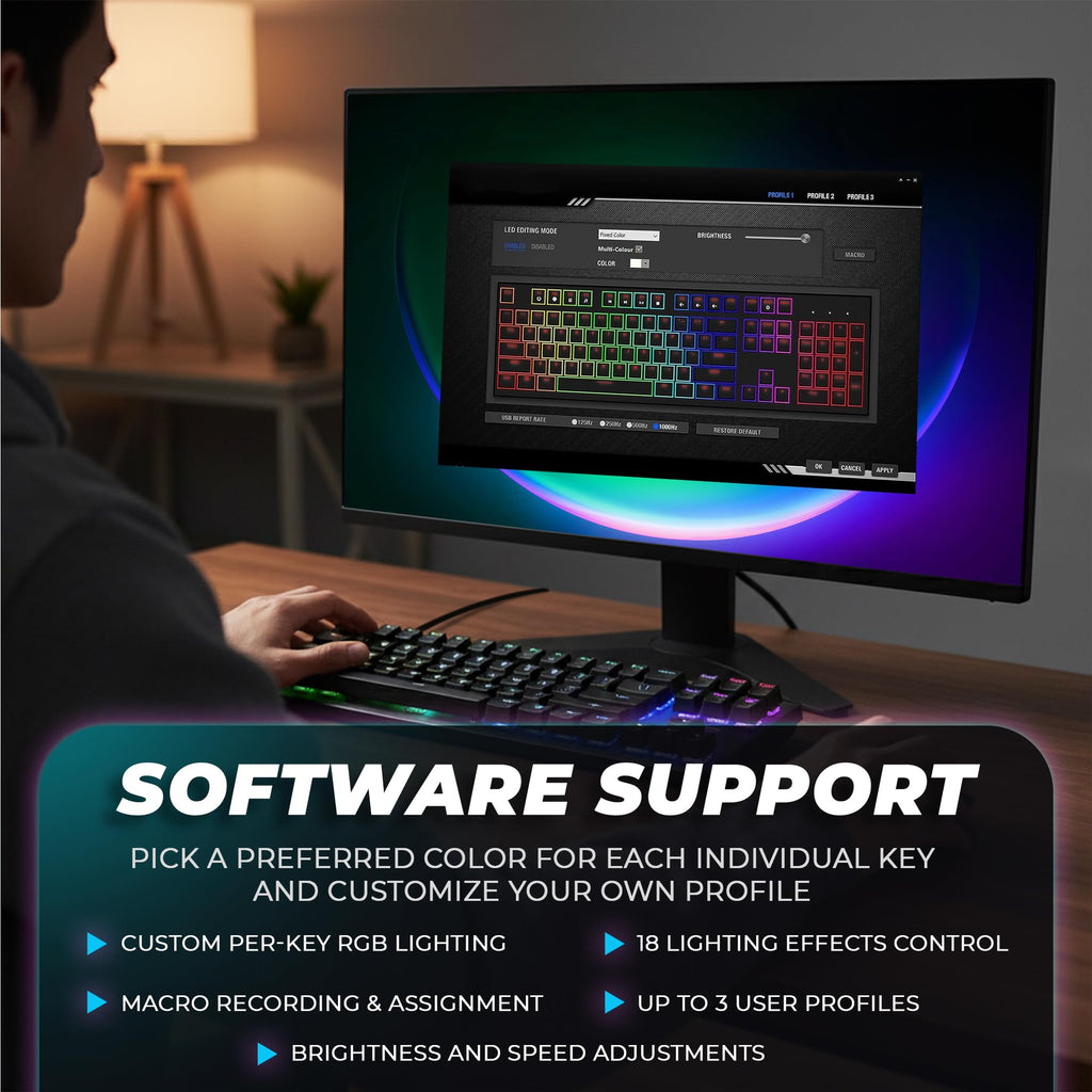 TECWARE Phantom+ 87 Mechanical Gaming Keyboard | RGB LED Backlit | Hot Swappable Wraith Red Switches | 87 Key TKL Layout | Thocky Sound Profile | Detachable USB-C Wired | Black