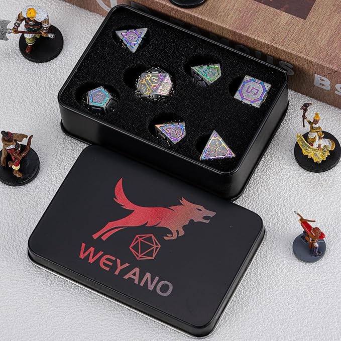 DND Metal Dice Set, Polyhedral Dice Set for RPG D&D Dice with Cracks Dungeons and Dragons Dice Set for RPG TTRPG D&D Die with Gift Case（Silver and Coloured Ink-1）