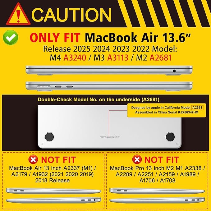 May Chen for MacBook Air 13.6 inch Case A3240 M4 A3113 M3 A2681 M2 with Retina Dispaly, 2025 2024 2023 2022 Release, Plastic Hard Shell Case with Screen Protector & Keyboard Cover, Black Glitter Bow