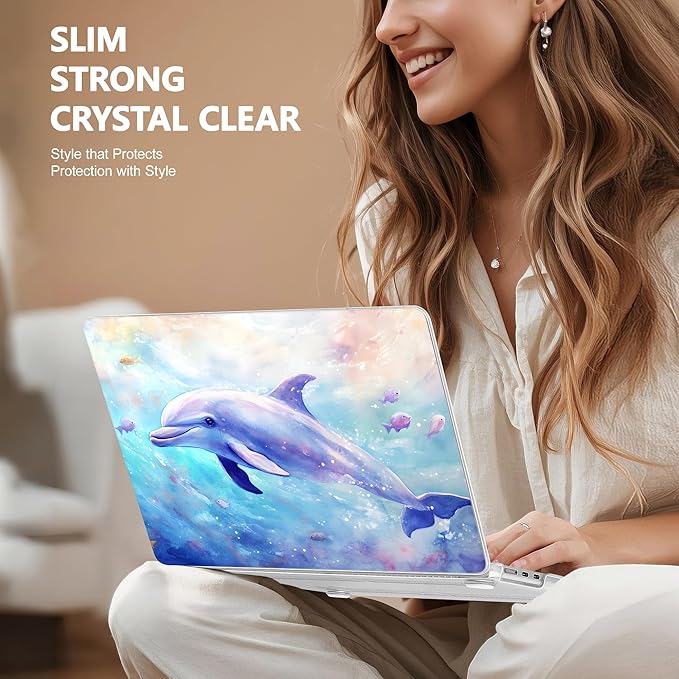 Case for MacBook Air 15 Inch 2025 2024 2023 Release M4 A3241 M3 A3114 M2 A2941, Hard Shell with Screen Protector & Keyboard Cover, Compatible with Touch ID, Blue Whale