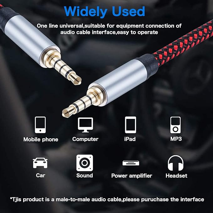 Male to Male Audio Cable 6Ft, 90 Degree TRRS 3.5mm 4 Pole Nylon Braided Stereo Aux Cable for Headphones, PS4, Phone, Tablet, Headset, PC, Laptop and More