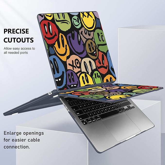 Case for MacBook Air 15 Inch 2025 2024 2023 Release M4 A3241 M3 A3114 M2 A2941, Hard Shell with Screen Protector & Keyboard Cover, Compatible with Touch ID, Happy Emoji