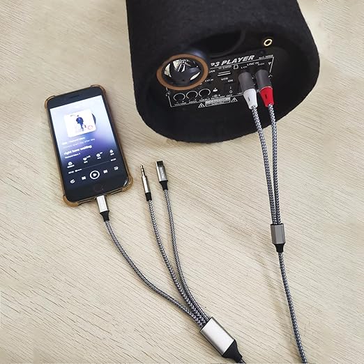 3 in 1 Audio Cable, iOS Phone/3.5mm AUX/USB C to 2 RCA,Stereo Audio Adapter for iPhone/Type C Phone/AUX to Amplifier/Sound Box & Home Theater etc.7.5FT
