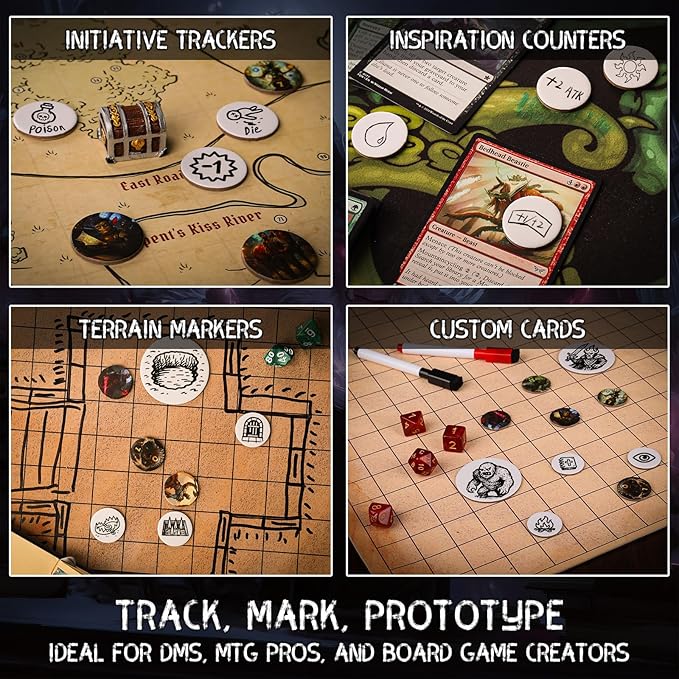 CZYY RPG Dry Erase Token Set - 192 PCS | Reusable Blank Tokens, Creature Tokens, 5E Class Characters with Maker Pens | Ideal for DND, Pathfinder, TTRPGs, MTG & Board Game