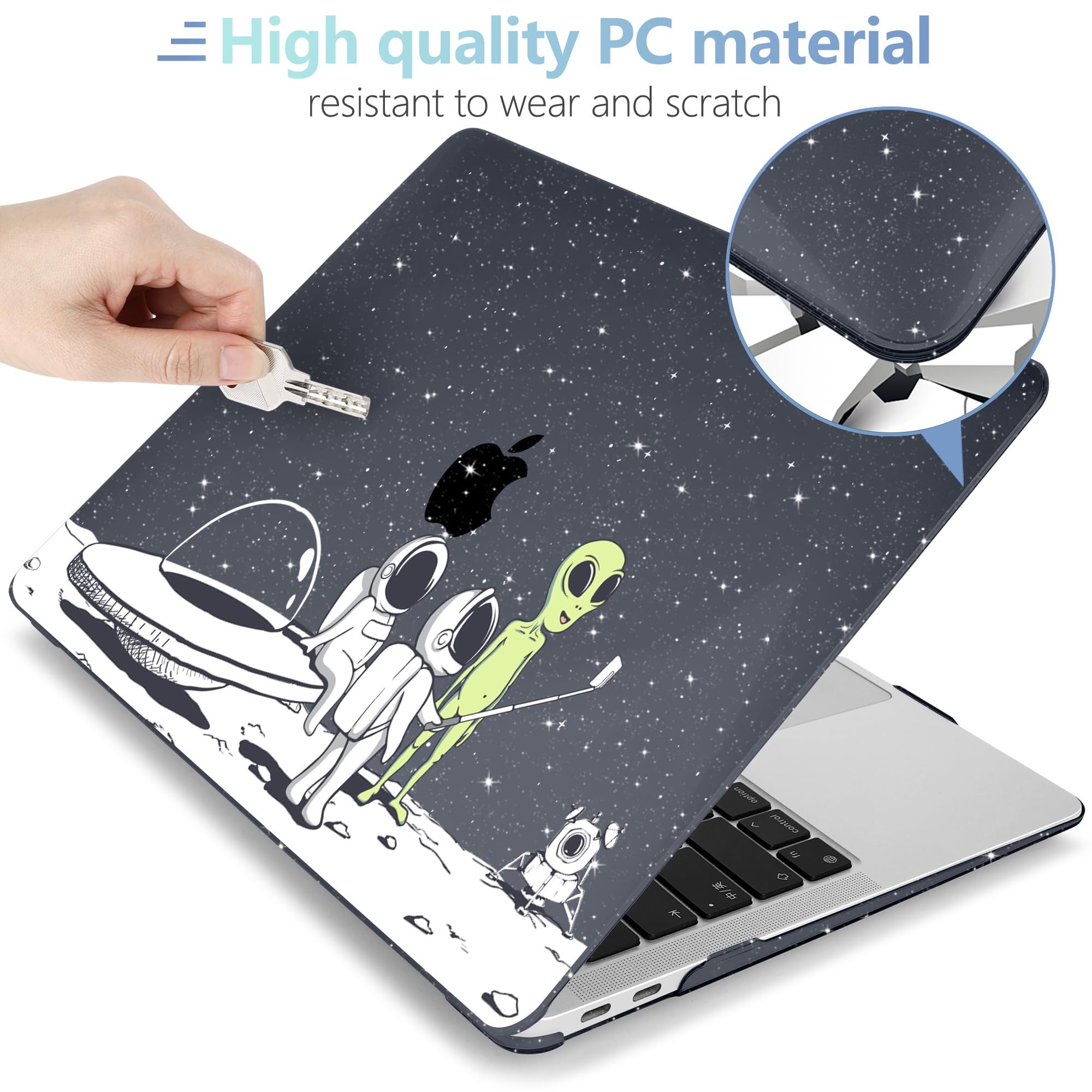 MEEgoodo for MacBook Air 13 inch Case 2021 2020 2019 2018 Released A2337 M1 A2179 A1932 with Touch ID, Plastic Hard Shell & Keyboard Cover Compatible with MacBook Air 13.3, Astronauts & Alien