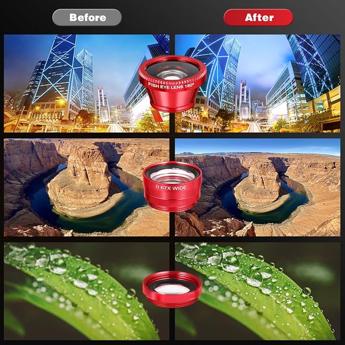 External Lens for Mobile Phone 3-in-1 Fisheye Macro Wide Angle Lens with Clip Aluminum Alloy Compatible with iPhone and Smartphones
