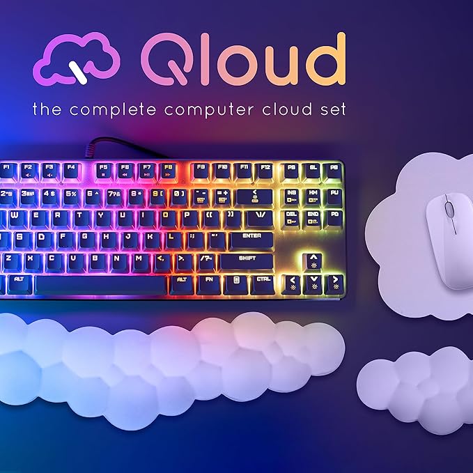 Qloud Cloud Wrist Rest Keyboard Wrist Rest for Computer Keyboard Pad, Cloud Keyboard Wrist Rest, Wrist Pad for Keyboard, Memory Foam, Non Slip Base, Comes with Mouse Pad - Lilac Purple