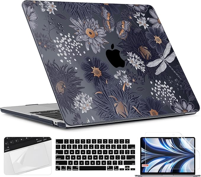 TWOLSKOO for M4 MacBook Air 13.6 inch Case 2025-2022 Release M4 A3240 M3 A3113 M2 A2681, Plastic Hard Shell & Screen Protector & Keyboard Cover & Trackpad Film, Wild Flower