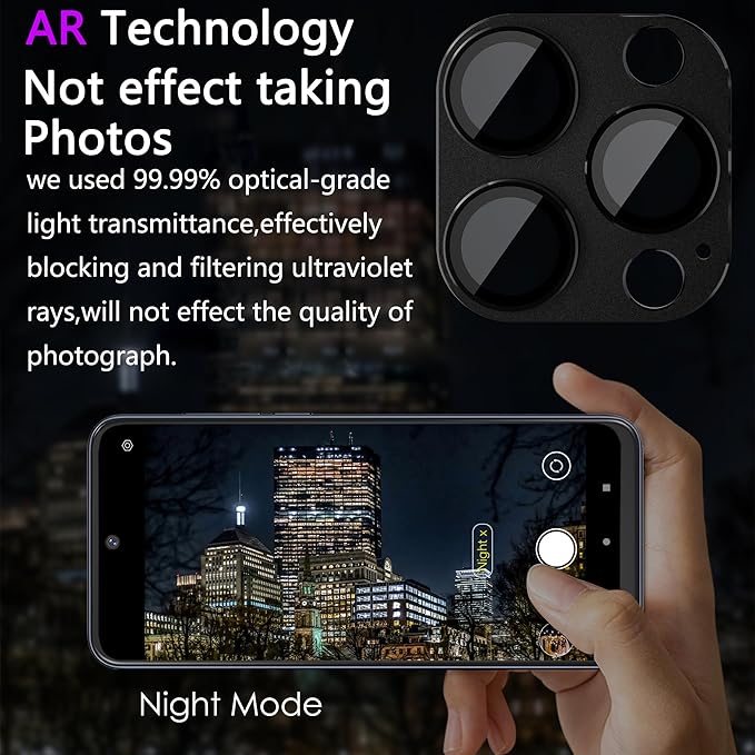 2 Pack Camera Lens Protector for iPhone 15 Pro/iPhone 15 Pro Max,[Not Easy to Breakn ] AR Tempered Glass Strong Adsorption Metal Camera Cover Screen-Black