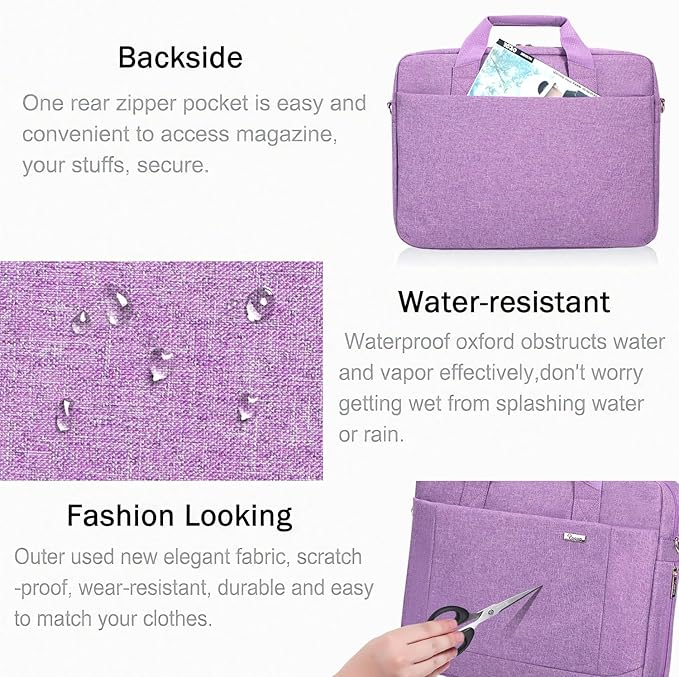 Voova Laptop Bag Case 15 15.6 16 Inch, Computer Sleeve Messenger Bag with Shoulder Strap Expandable Waterproof Business Briefcase for Men Women to Work Travel School, Fit 14-16 Inch Laptop, Lavender