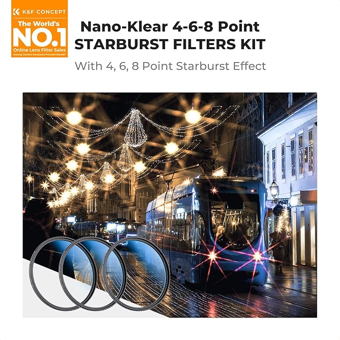 K&F CONCEPT 67mm Star Filters Kit (3pcs) 4 Points 6 Points 8 Points Cross Screen Starburst Filters Set -18 Layer Coating Ultra Slim Optical Glass Camera Lens Filter with 3 Cleaning Cloth
