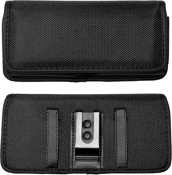 Nylon Cell Phone Holster for Nokia G100, G400, OnePlus 10, 9, 8T, 7T Pro, N100, N200 5G, AT&T Maestro 3, TCL 30V - Horizontal Case Canvas Waist Carrying Pouch with Belt Clip/Loops, Black