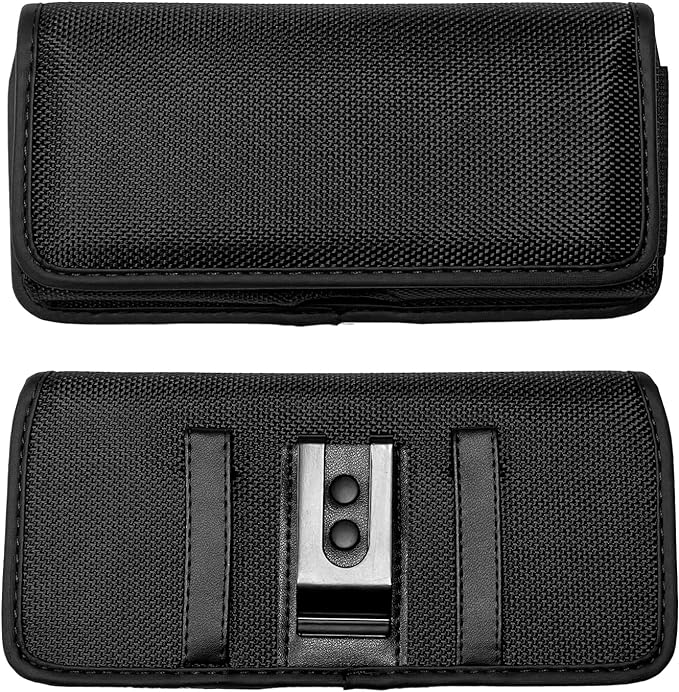 Nylon Cellphone Holster for iPhone 12/13/14/15 Pro Max/Plus, Samsung Galaxy A04S A13 A14 A15 S22 S23 S24 Plus- Horizontal Case Canvas Waist Carrying Pouch with Belt Clip/Loops, Black