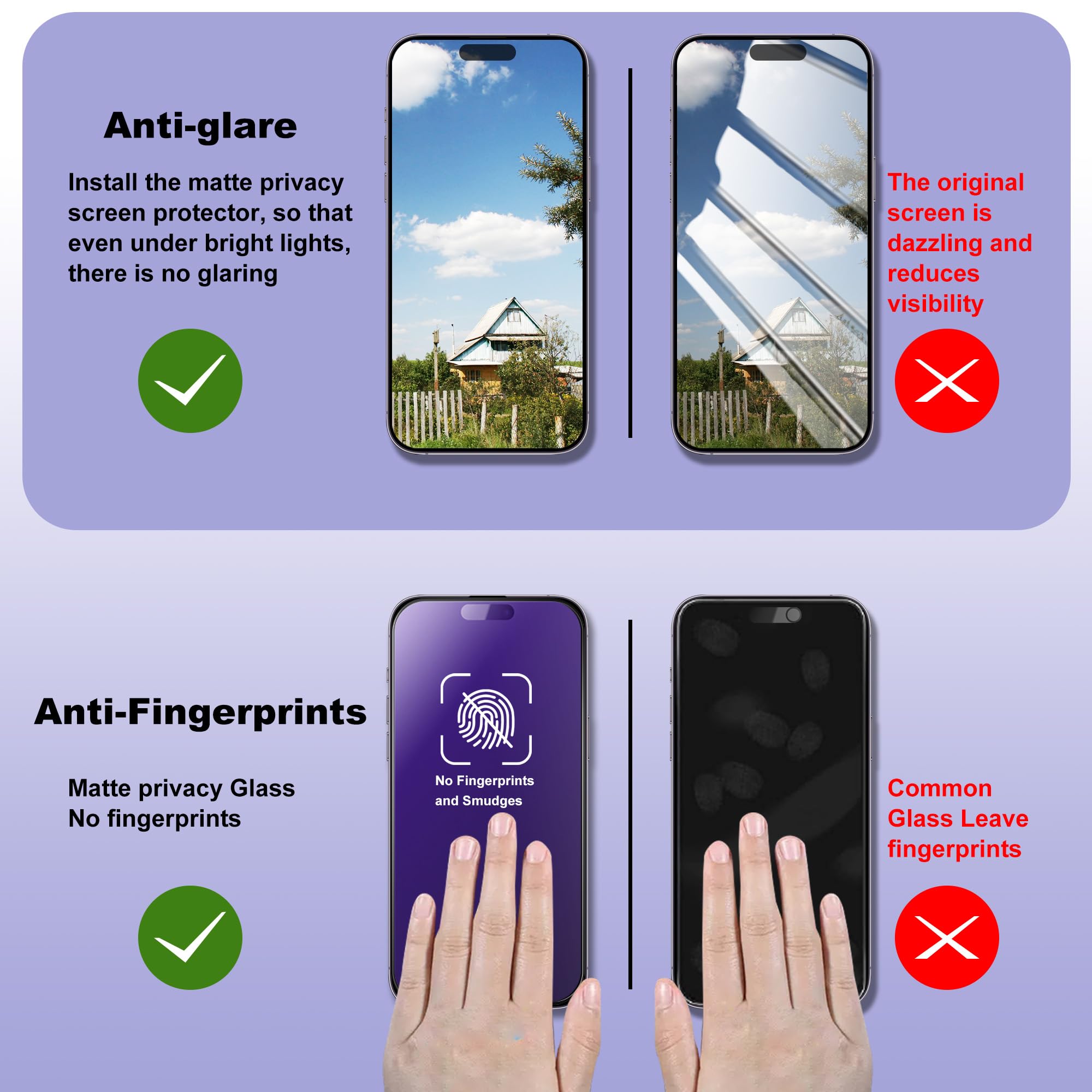 SHANG PIN JIA 2 Pack Anti Blue Light Matte Screen Protector for iPhone 17/16 Pro 6.3-Inch, 9H Tempered Glass Film, Auto Dust Removal, No Bubbles, Easy Installation