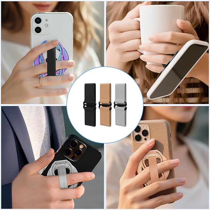 RESPECTED-BRO-3-PCS-Elastic-Strap for Magnetic Phone Grip Stand with Finger Strap, 4-in-1 Magnetic Ring Holder, Kickstand and Elastic Strap for Smartphones (Silver)