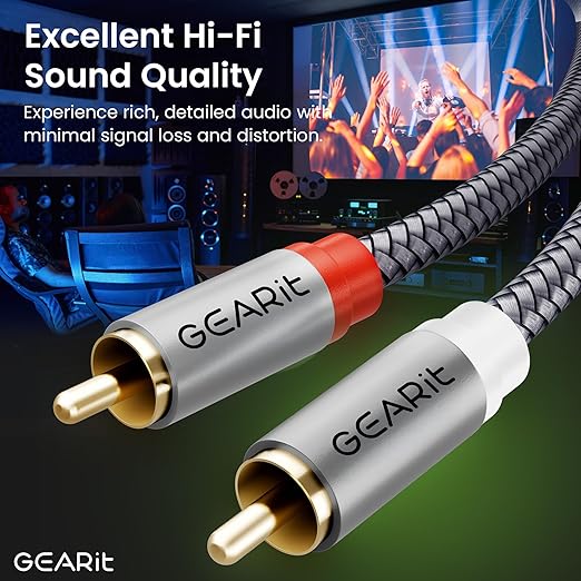 GEARit RCA Cable (15FT) 2RCA Male to 2RCA Male Stereo Audio Cables Shielded Braided RCA Stereo Cable for Home Theater, HDTV, Amplifiers, Hi-Fi Systems, Car Audio, Speakers, 15 Feet