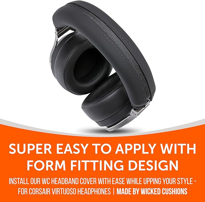 WC BandZ Virtuoso V2 - Silicone Headband Cover for Corsair Virtuoso Headphones by Wicked Cushions | Machine Washable, No More Flaking Leather | for Virtuoso Wireless, XT, and SE | Black