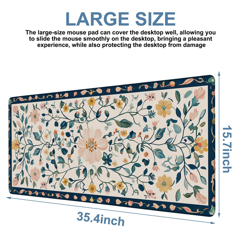 NITAHHHY Gaming Desk Pad Large Extra Length Oriental Decorative Mouse Pad Keyboard Laptop Non-Slip Waterproof with Rubber Base Thick Stitched Edge Mouse Mat for Office Home 35.4 x 15.7 Inches