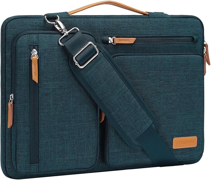 MOSISO 360 Protective Laptop Shoulder Bag,13-13.3 inch Computer Bag Compatible with MacBook, HP, Dell, Lenovo, Asus Notebook,Side Open Messenger Bag with 4 Zipper Pockets&Handle, Teal Green