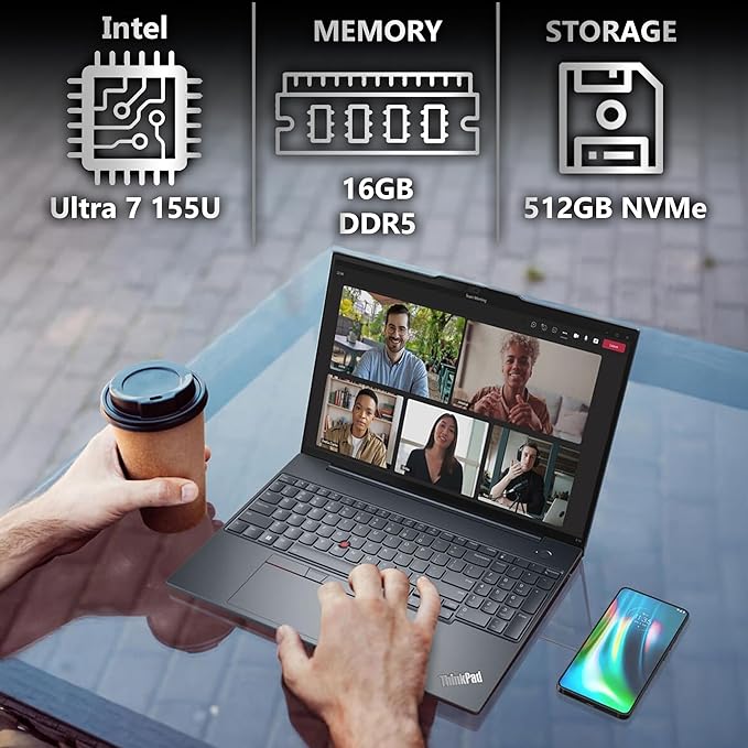 Lenovo ThinkPad T16 Gen 3 Business Laptop 16” FHD+ Display, Intel Ultra 7-155U (Beats i7-1355U), 16GB DDR5 RAM, 512GB SSD, 5MB Webcam, WiFi 6E + BT, RJ-45, HDMI, Win 11 Pro, AI Copilot - Black