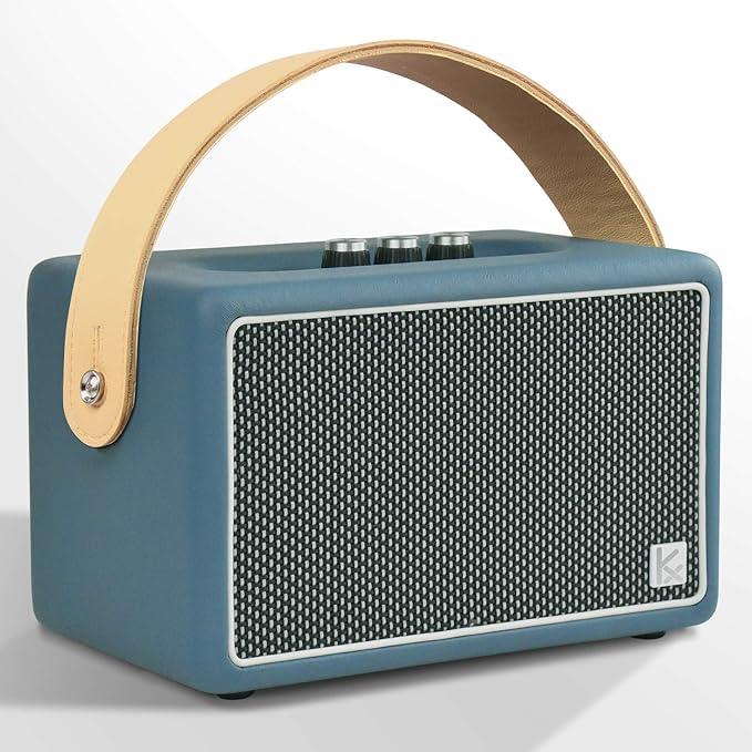 Vintage Bluetooth Speakers, KONEX 40W Leather Portable Wireless Speaker, Bluetooth 4.2 Heavy Bass Music Player, 20H Long Playtime, Mid Century Modern Decor for Home, Office, Party, Gift for Friend