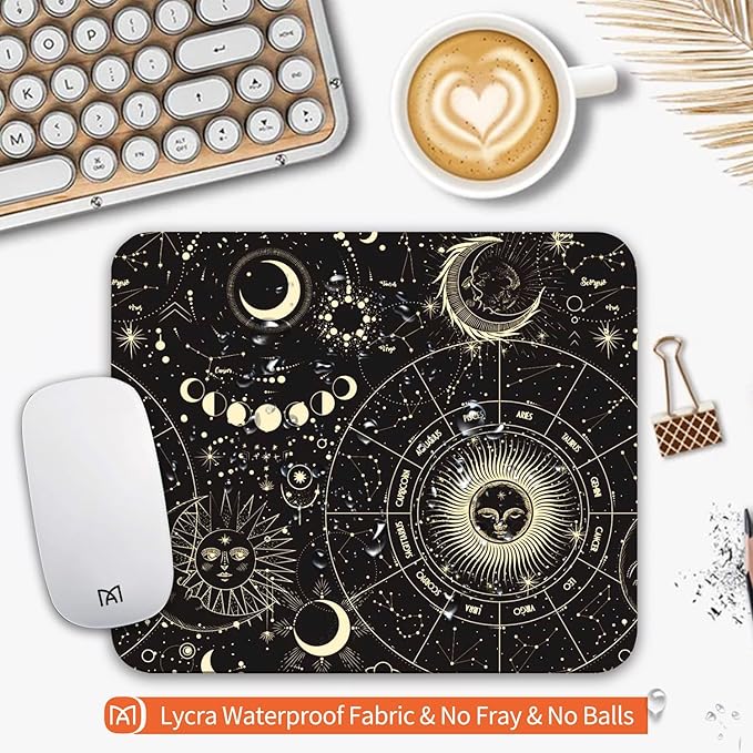Square Mouse Pad Moon Sun, Personalized Premium-Textured Custom Mouse Mat Design, Washable Mousepad Cloth, Non-Slip Rubber Base Computer Mouse Pads for Wireless Mouse