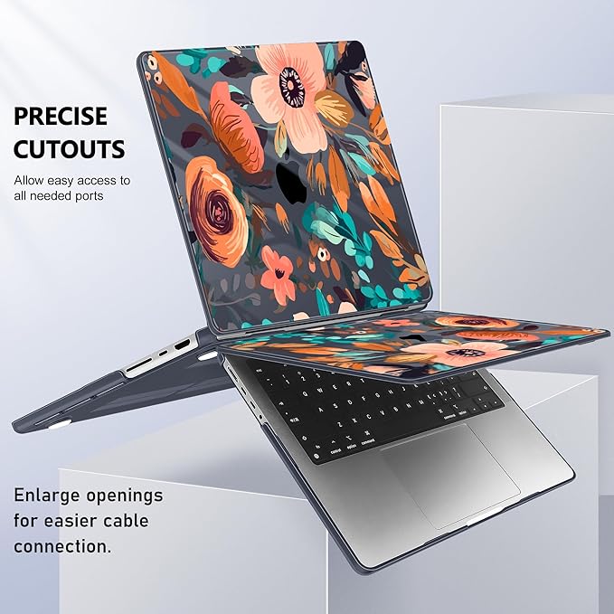 for MacBook Pro 16 inch Case 2021 2022 2023 2024 Release A3186 A3403 M4 A2991 M3 A2780 M2 A2485 M1 Pro/Max, Hard Shell Case with Screen Protector & Keyboard Cover, Florals Pattern