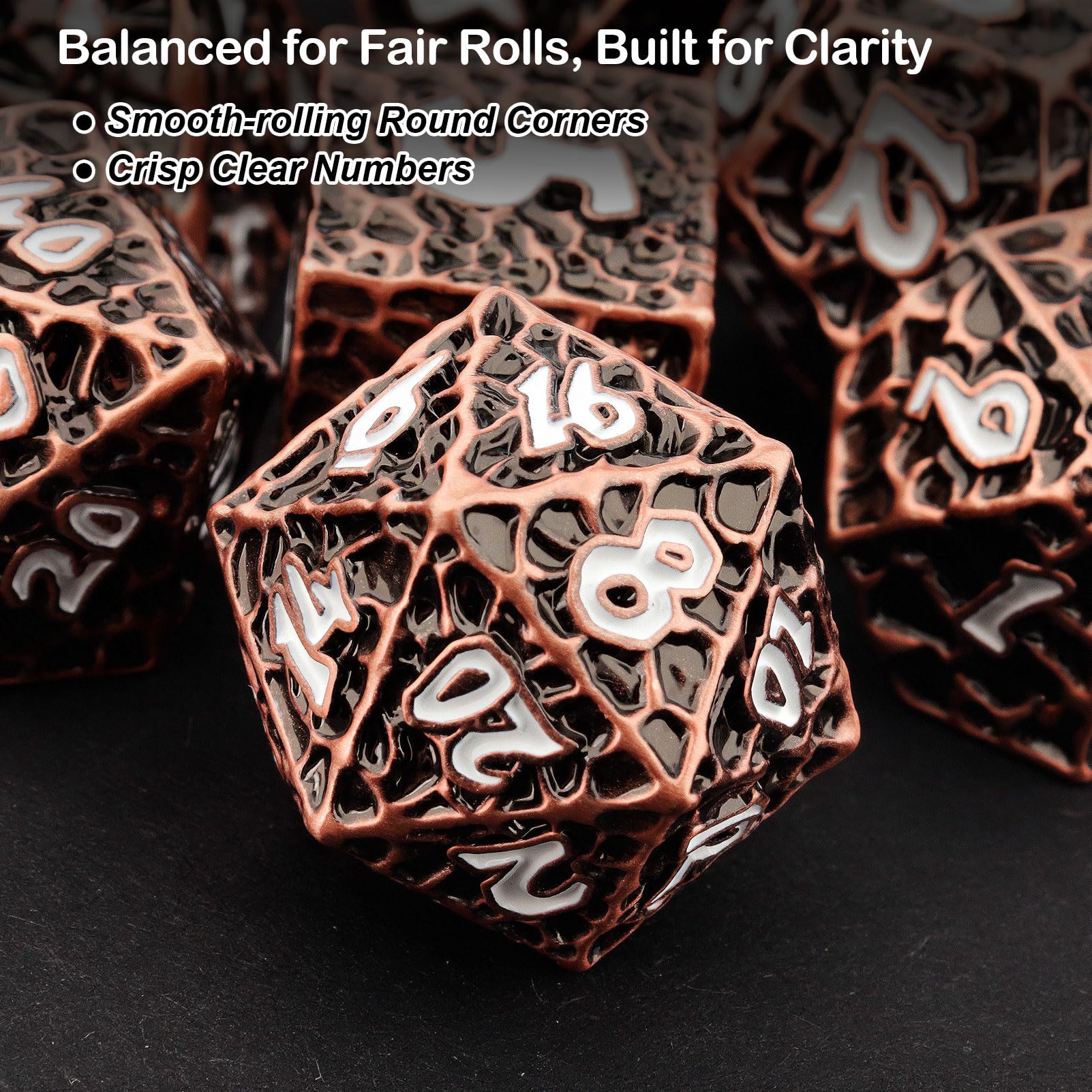 Haxtec Copper Metal DND Dice Set Polyhedral D&D Dice with Leather Dice Bag Compatible with Dungeons and Dragons Gifts TTRPG Antique Style Metal Dice for DND Players Masters