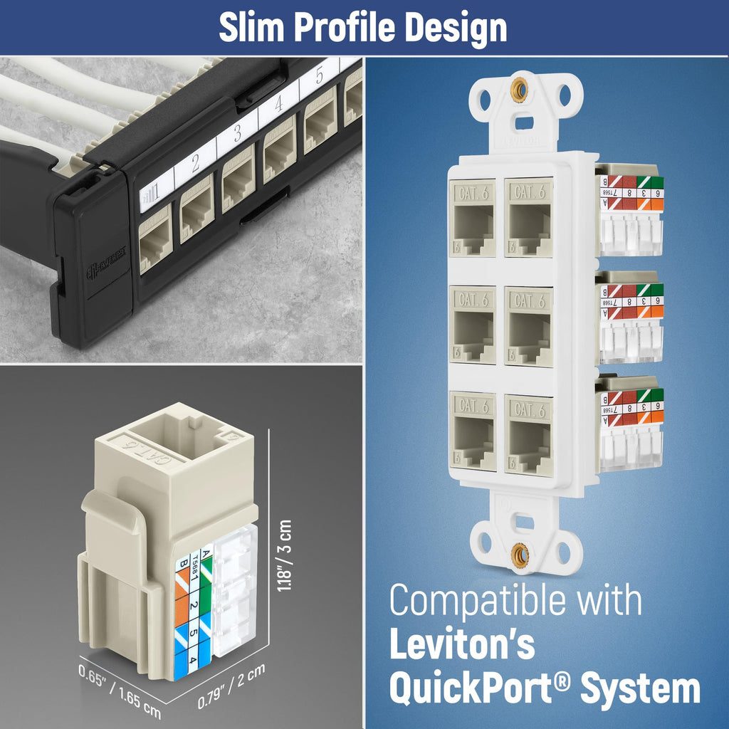 Everest 90 Degree RJ45 Cat6 Keystone Jacks Slim Profile 50-Pack Ivory