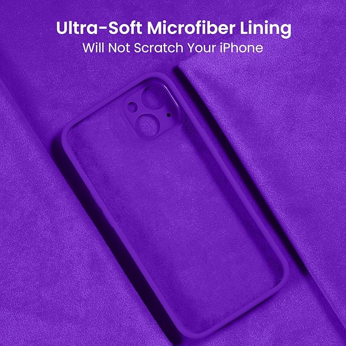 FireNova Designed for iPhone 15 Plus Case, Silicone [Camera Protection] Case with [2 Screen Protectors], Soft Anti-Scratch Microfiber Lining Inside, 6.7 inch, Neon Purple