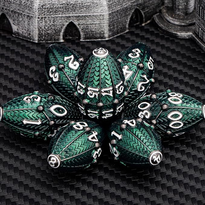 ARUOHHA DND Metal Dice Black Green Dragon Egg Dice with Rotating Dragon Egg Shell, Role Playing Game RPG Polyhedral D and D Dice Set D20 D12 D10 D8 D6 D4
