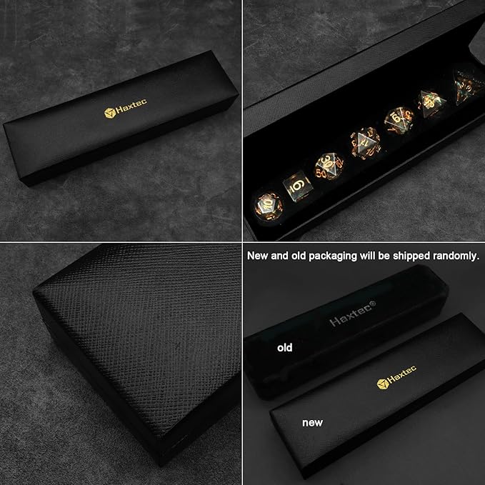 Haxtec Sharp Edge Dice Set DND Dice Black Resin Dice Iridecent Mylar Galaxy D&D Dice for RPG Role Playing Compatible with Dungeons and Dragons Gift