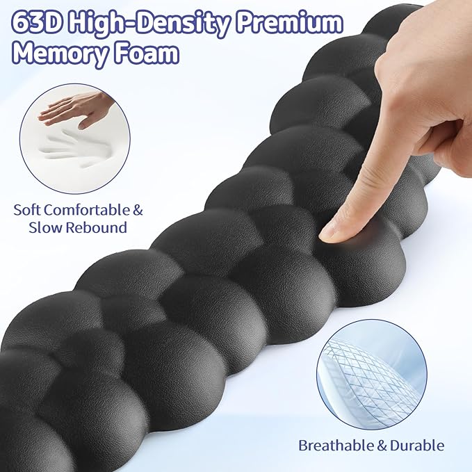 Cloud Wrist Rest for Keyboard and Mouse, Memory Foam PU Leather Keyboard Wrist Rest with Ergonomic Support, Non-Slip Base, Cute Arm Rest Pad & Palm Cushion, Office Desk Accessory, Black
