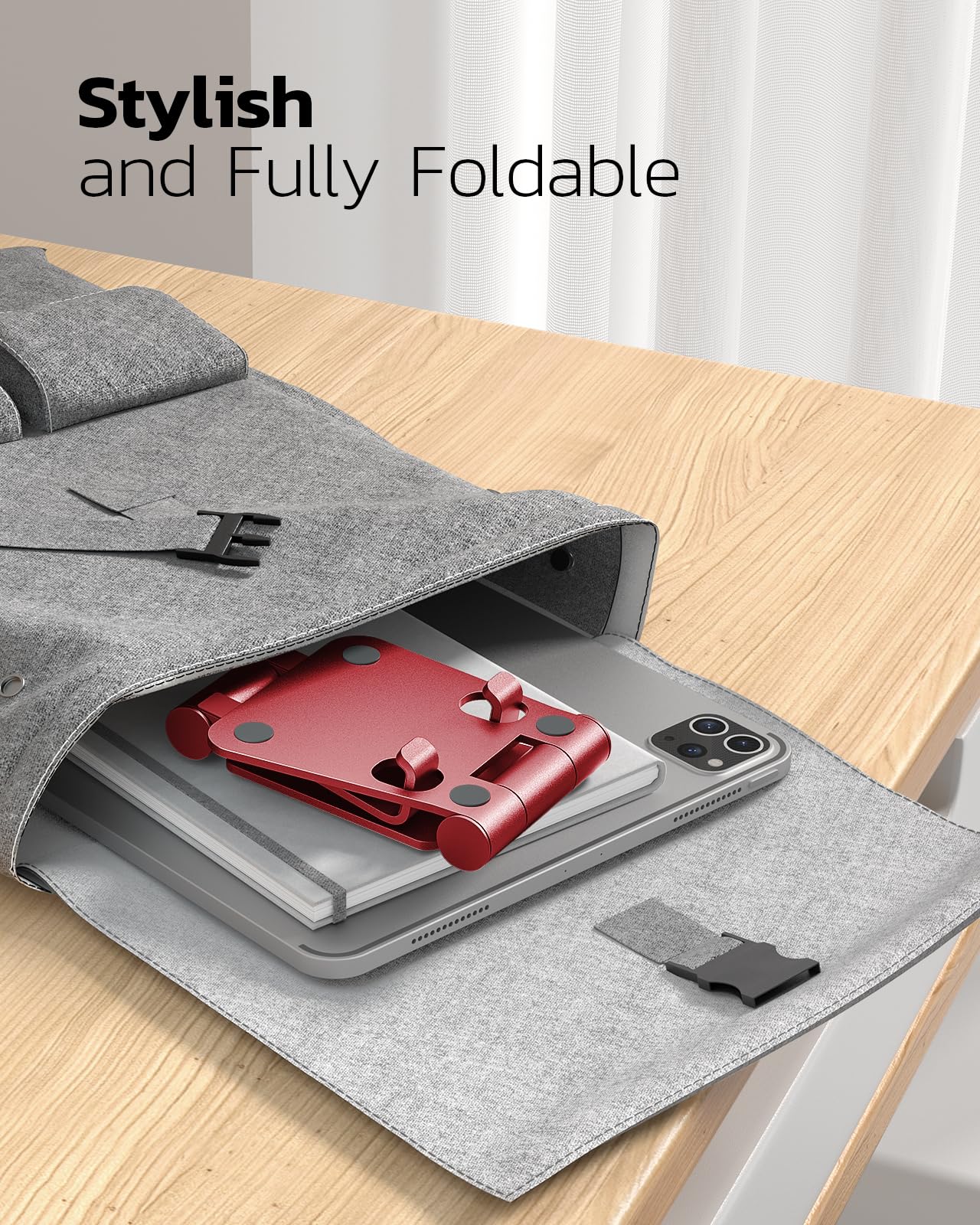 Nulaxy Full Aluminum Dual Folding Cell Phone Stand for Desk, Red