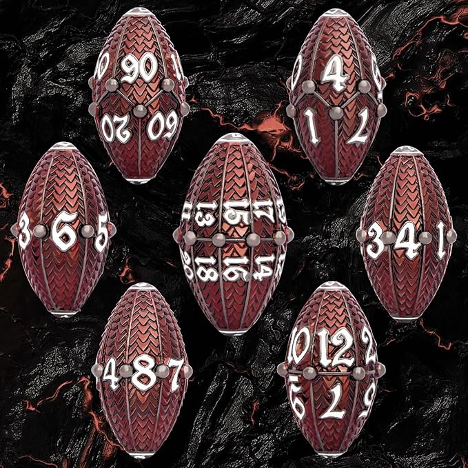 ARUOHHA DND Metal Dice Black Red Dragon Egg Dice with Metal Box, Role Playing Game RPG Polyhedral D and D Dice Set D20 D12 D10 D8 D6 D4