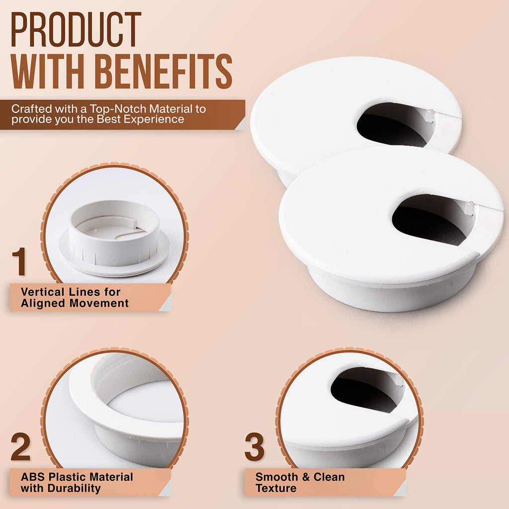 MAHDPRO Desk Grommet White 2 Inch (50 mm) Pack of 5-ABS Plastic Desk Cord Hole Cover to Arrange Cables & Wires Through Computer Table/Countertops