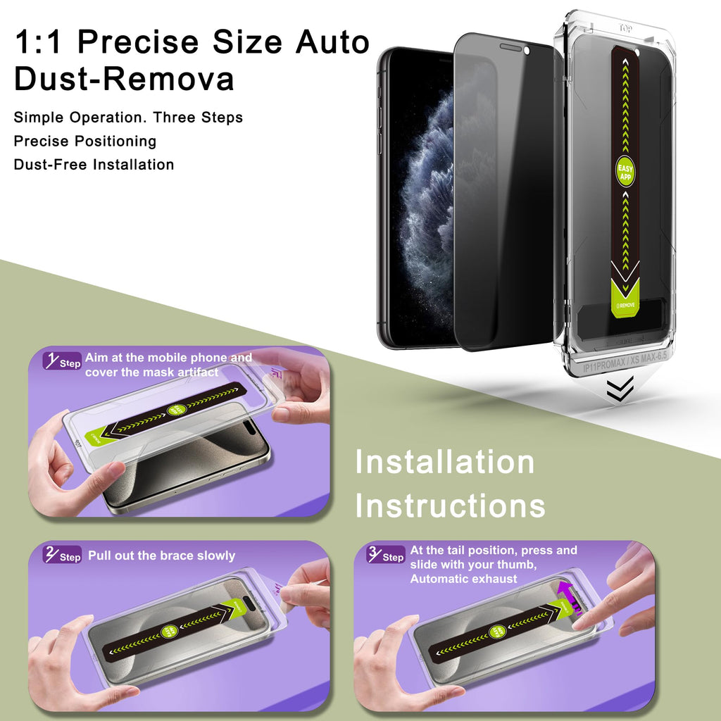 SY SHANGYAN 2 Pack Anti-Spy Privacy Screen Protector for iPhone 11 Pro Max/XS Max(6.5-Inch),9H Tempered Glass,Full Coverage,Anti-Fingerprint,Auto Dust Removal,Bubble-Free,Easy Installation