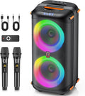 Karaoke Machine with 2 Wireless Microphones, Portable Bluetooth 5.3 Karaoke Speaker for Home Party Outdoors, PA System for Adults with Echo Adjustment/LED Lights, Support TV/USB/AUX/TF