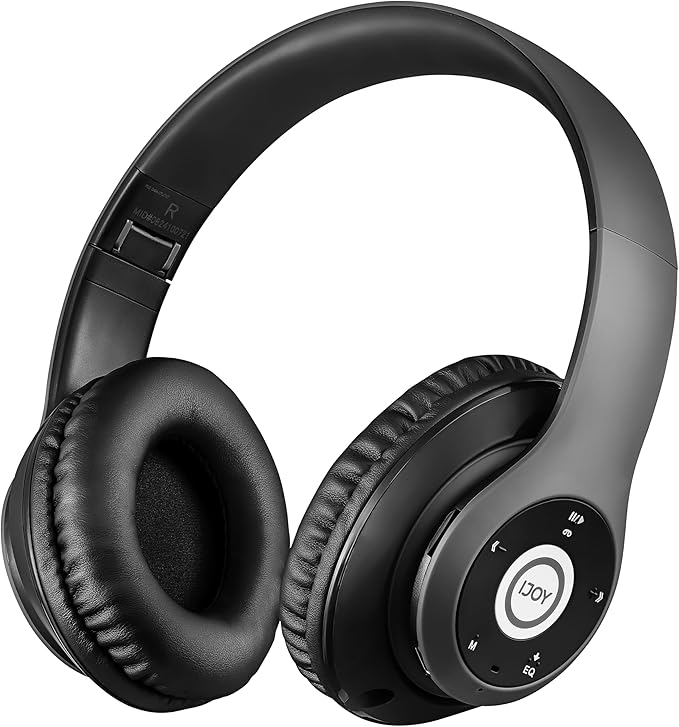 iJoy Bluetooth Headphones Over Ear, Wireless and Wired Foldable Headset Built-in Microphone - (Stealth) Adults Kids Men Women - Audifonos Auriculares Inalambricos