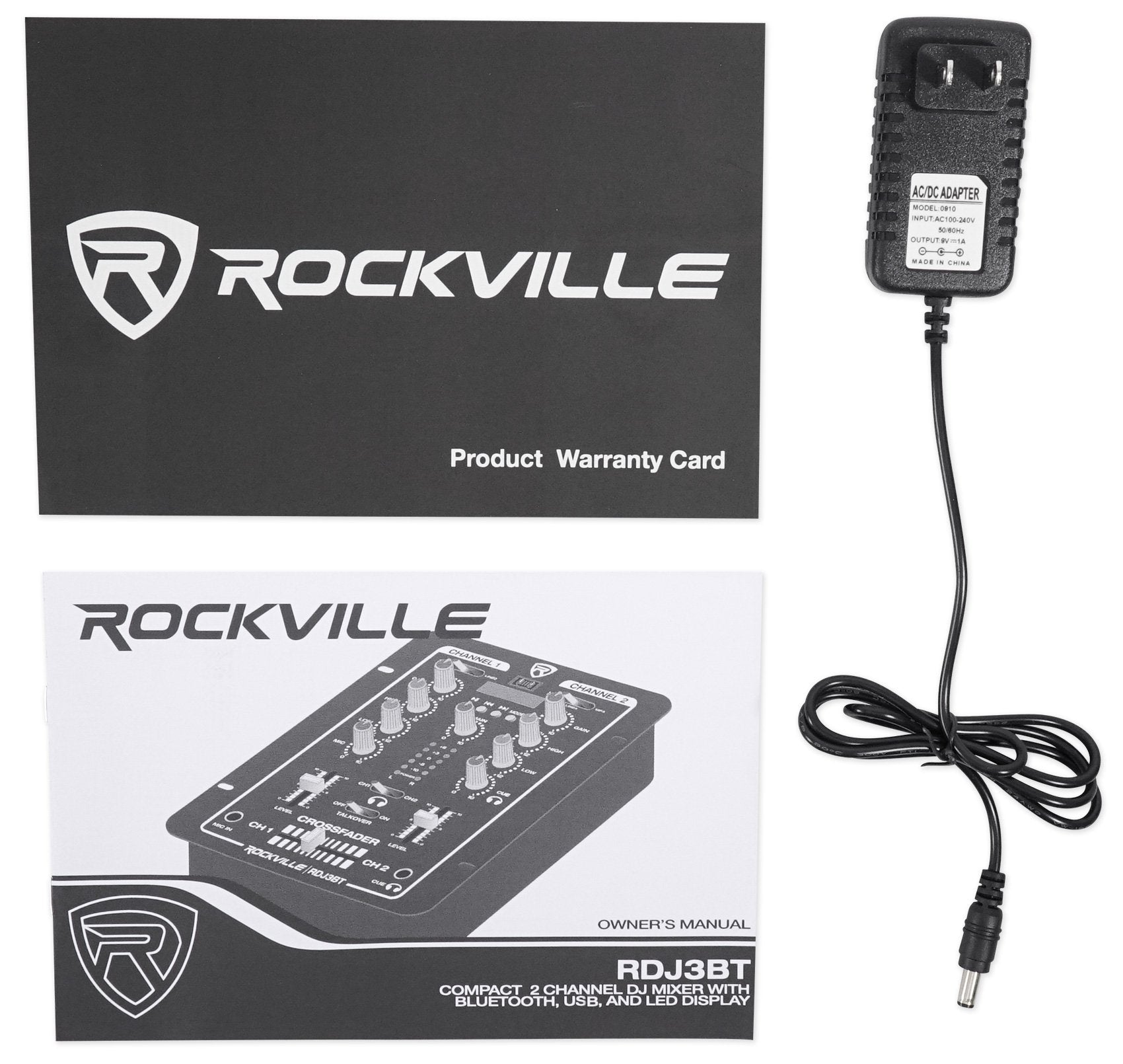 Rockville RDJ3BT 2 Channel DJ Mixer with USB, Bluetooth, Talkover, 4 Line Inputs