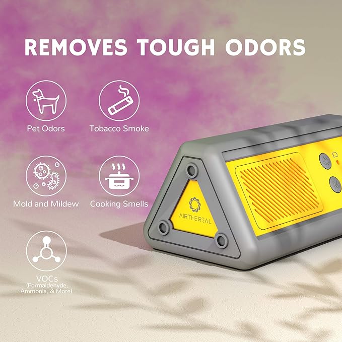 Airthereal PA1K-GO 1,000mg/h Portable Ozone Generator - Cordless Battery Powered Odor Eliminator for Car, Hotel Rooms, Offices, Bathrooms, and Small Spaces(Yellow)