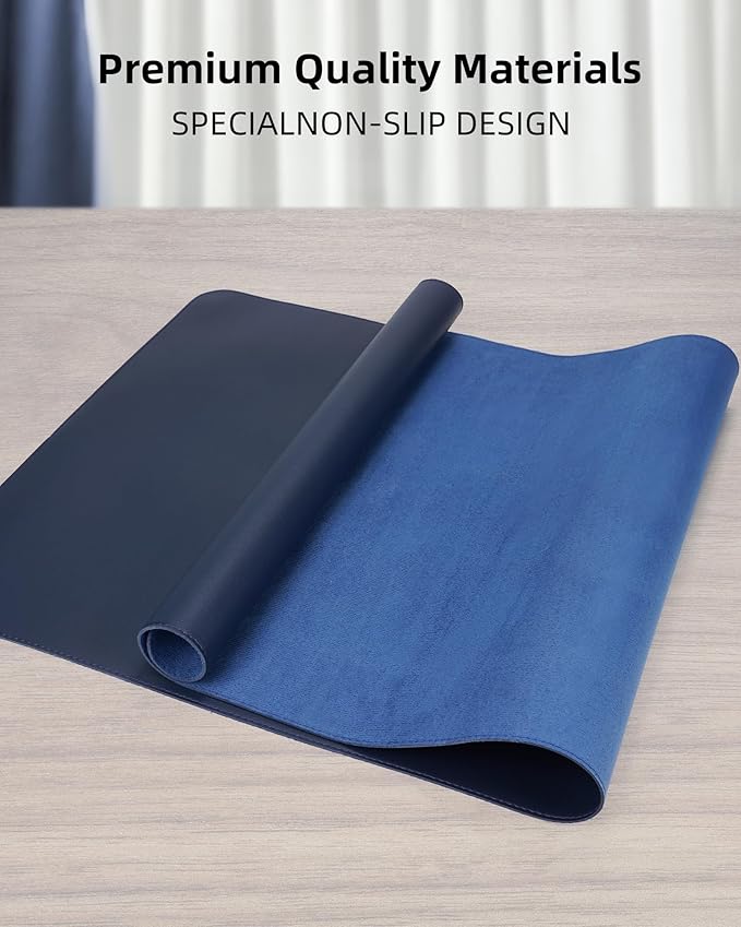 AFIING Desk Pad Protector 23.6" x 13.7" - Non-Slip Waterproof PU Leather Desk Mat for Mouse, Keyboard, Laptop, Office and Home Workspace (Midnight Blue)