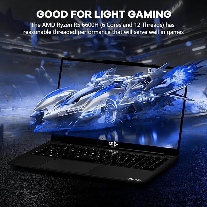 NIMO 15.6" IPS FHD-Gaming-Laptop, AMD Ryzen 5 6600H 6 Cores 32GB DDR5 RAM 1TB SSD (Beat i7-1165G7, Up to 4.5GHz) Radeon 660M GPU-Computer with Backlit Keyboard 100W Type-C Fingerprint Win 11