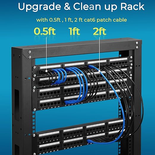 Rapink Patch Cables Cat6 1ft (48 Pack), Ethernet Patch Cable 10G, Cat 6 Patch Cable for Patch Panel to Switch, Flexiable Cat 6 Ethernet Cable with Gold Plated Black