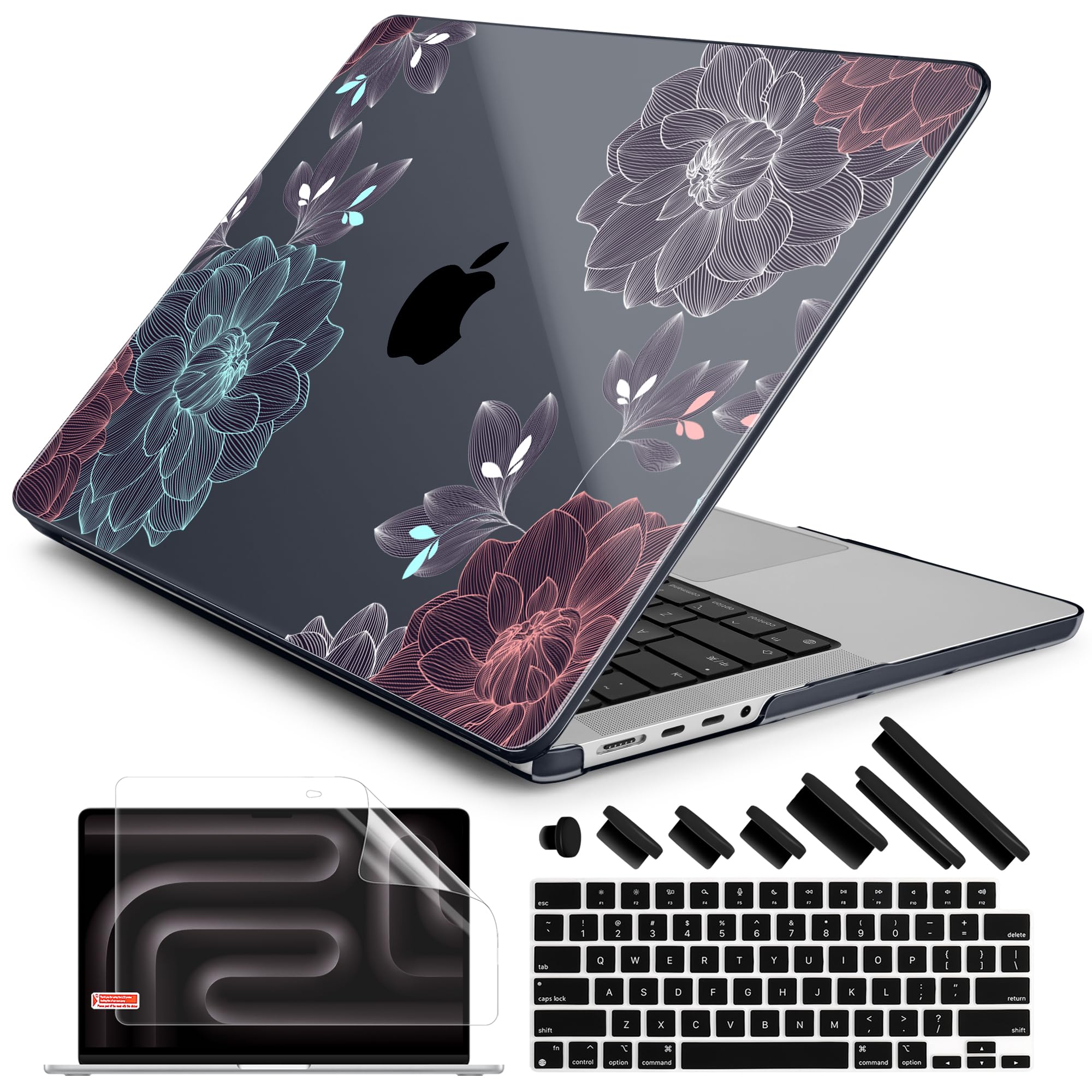 DONGKE Compatible with MacBook Pro 16 Inch Case (2026-2021 Release, M5 M4 M3 M2 M1 Pro/Max Chip), Plastic Hard Shell Cover with Keyboard Cover & Screen Protector for MacBook Pro 16", Dahlia Flowers