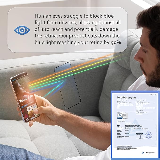 Deppa |2 Pack| Anti-Blue Light Screen Protector for iPhone 14 Pro Max (6.7')| Scratch Resistant Tempered Glass | 3D Edge to Edge Coverage | Easy Installation Kit | Eye Safeguard TÜV Certified
