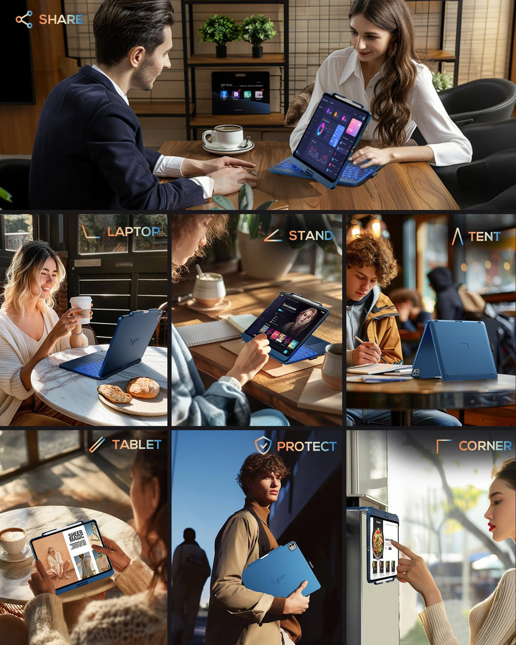 typecase Keyboard Case for iPad 13" & 12.9", Trackpad, 360° Rotating