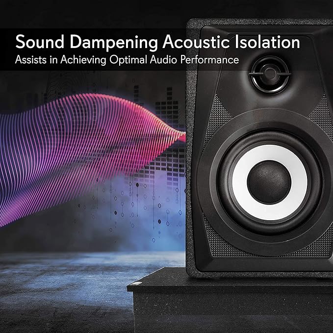 Pyle Sound Dampening Speaker Riser Foam - Audio Acoustic Noise Isolation Platform Pads Recoil Stabilizer w/ Rubber Base Pad For Studio Monitor, Subwoofer, Loud Speakers - PSI15 (15 x 15 x 1.8 Inch)