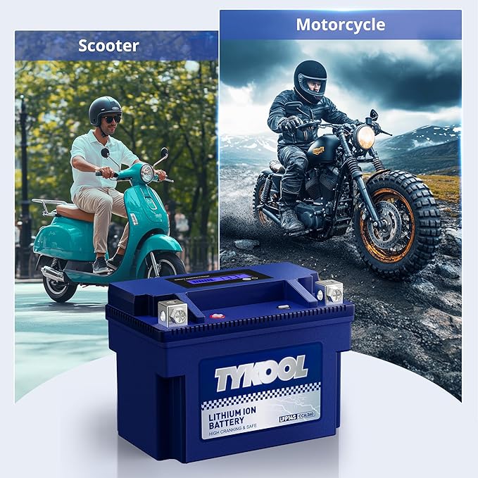 TYKOOL YTZ14S/YTZ12S High Performance Lithium LiFePO4 Motorcycle Battery,12V 6Ah,360CCA, Digital Readout, Built in BMS, Compatible for Large-displacement BMW,Hongda,KTM,Suzuki Motorcycles