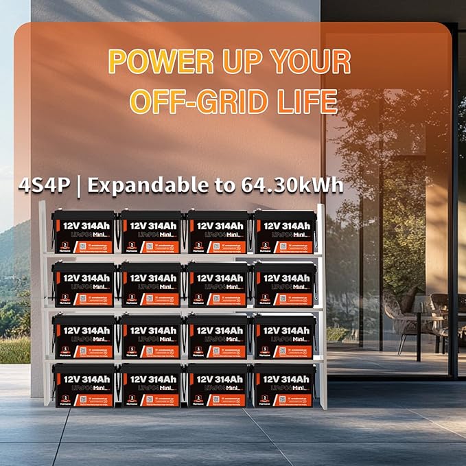 12V 314Ah (300Ah) LiFePO4 Lithium Mini Battery, Max. 4019Wh Energy, 15000+ Deep Cycles, 100A BMS Lithium Iron Phosphate Rechargeable Battery Great for RV, Marine and Off Grid Applications
